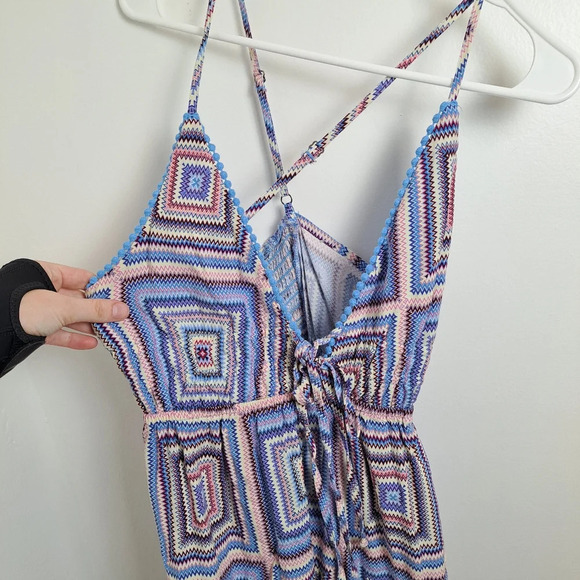 Wild Fable White Purple Geometric Babydoll Fit & Flare Mini Dress Size Medium - Picture 3 of 6